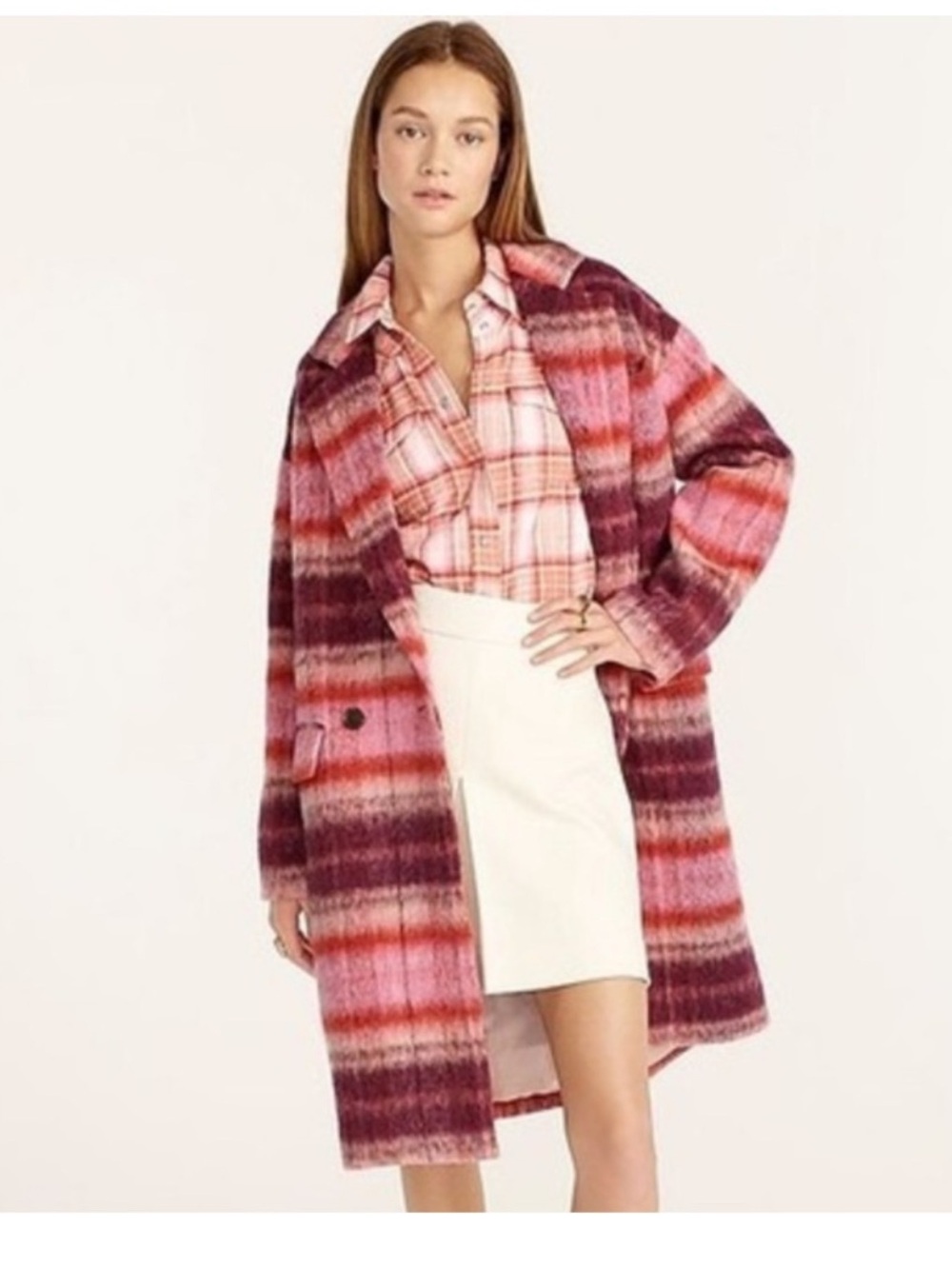 J. Crew Collection topcoat in burgundy tartan Italian brushed wool